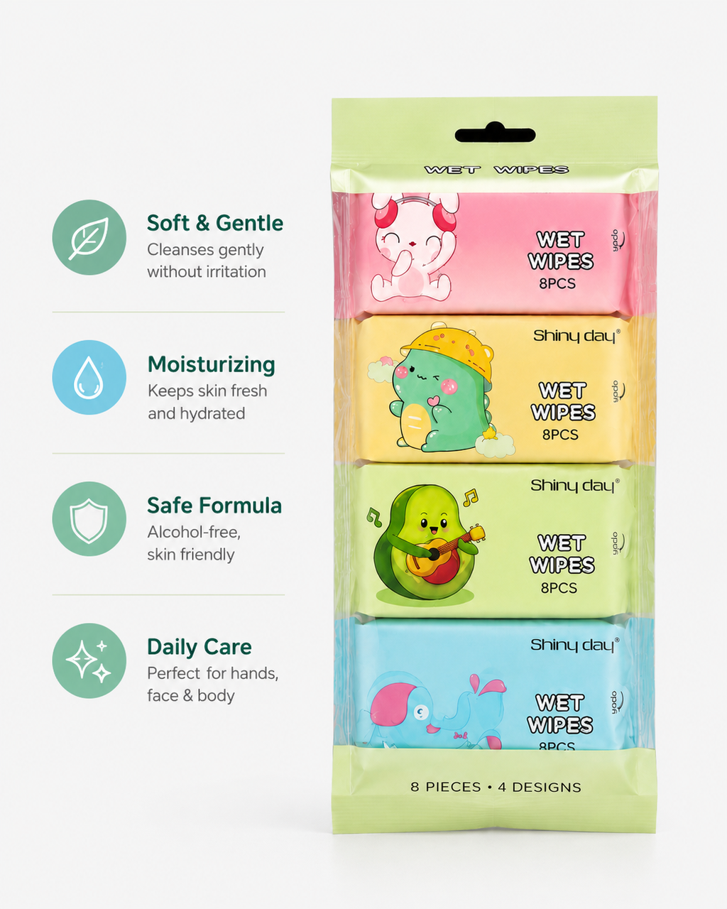 Pack of Wet Wipes with cartoon characters | Shiny Day Pocket Wet Wipes Set