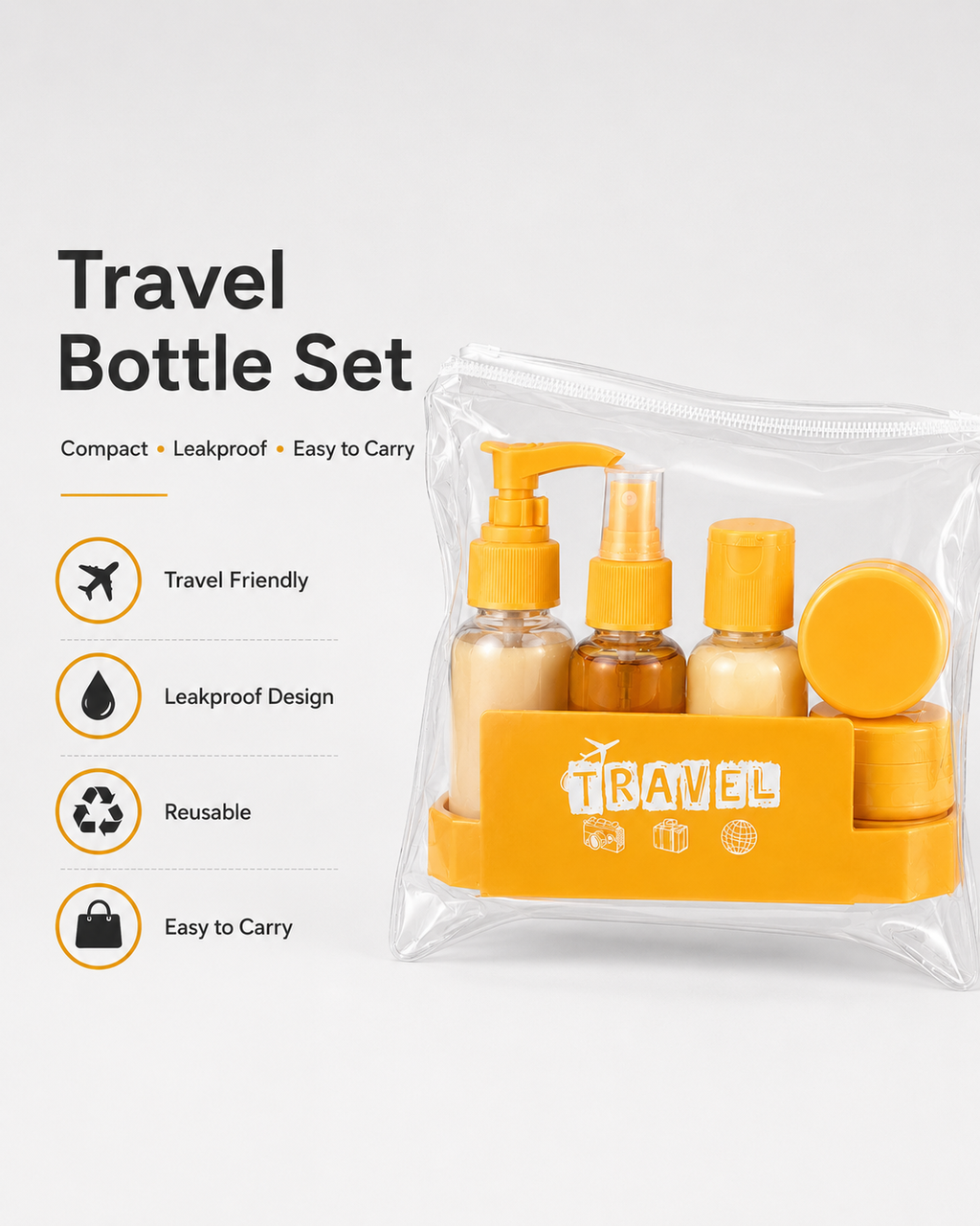 Set of travel bottles with a clear pouch | Yozo Travel Bottle Set